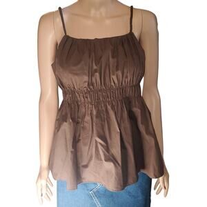 Pinch Choc Brown Babydoll Camisole Top Smocked Waist Minimalist Coastal M NEW